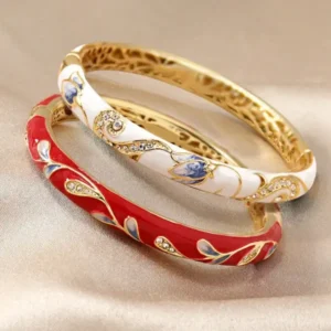 Lymphatic Magnetic Therapy Gold Cloisonné Enamel Bracelet