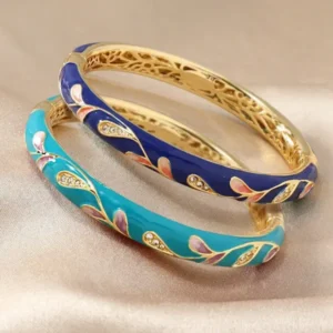 Lymphatic Magnetic Therapy Gold Cloisonné Enamel Bracelet